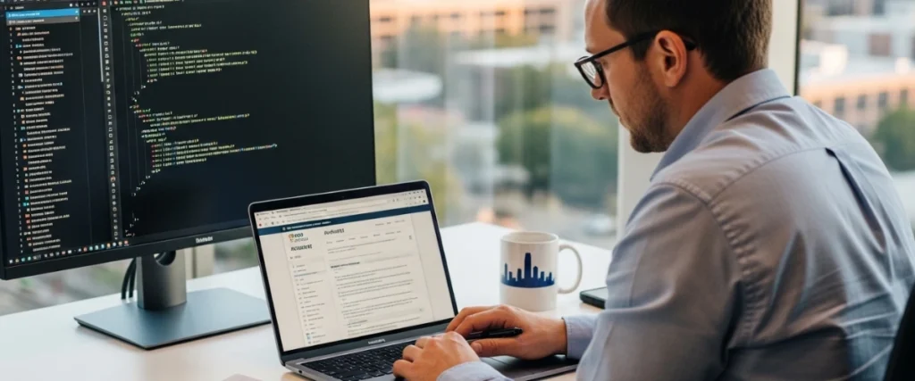 Technical search engine consultant in Dallas auditing website performance data.